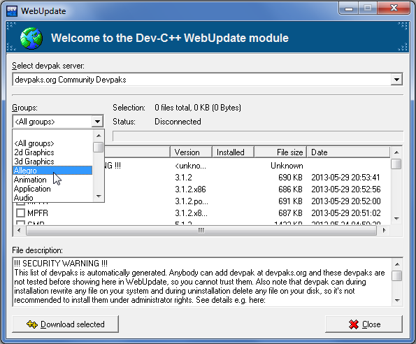 Dev-C++ package downloader.