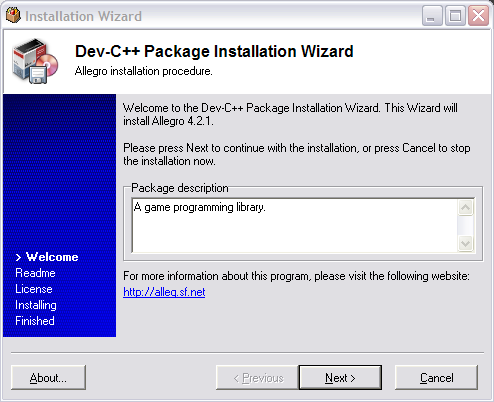 Installing Allegro wizard.