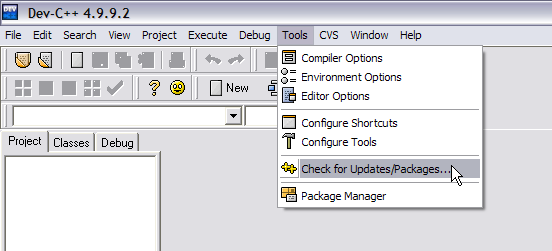 The tools dropdown menu